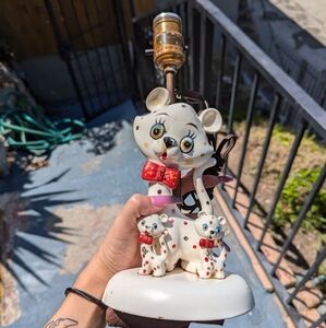 Vintage Kitsch Ceramic Chained Animals Polka Dot Kittens Cat Lamp